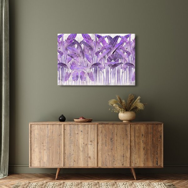 Obraz - Fialové listy v omietke (90x60 cm)
