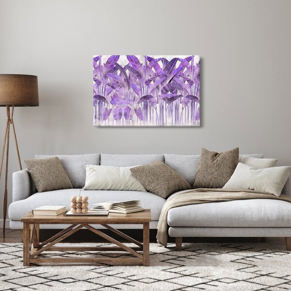 Obraz - Fialové listy v omietke (90x60 cm)