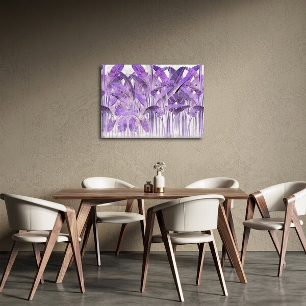 Obraz - Fialové listy v omietke (70x50 cm)