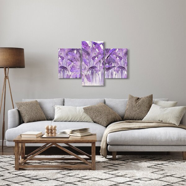 Obraz - Fialové listy v omietke (90x60 cm)