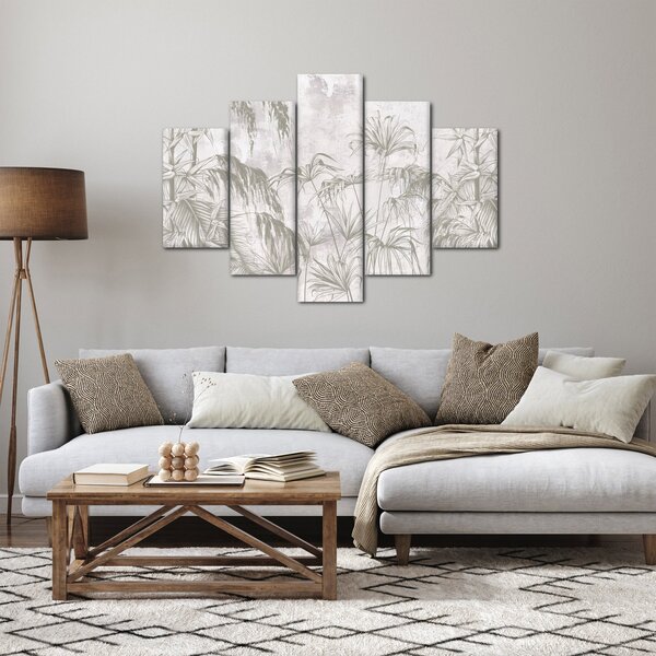 Obraz - Tropické rastliny na stene v šedej (150x105 cm)