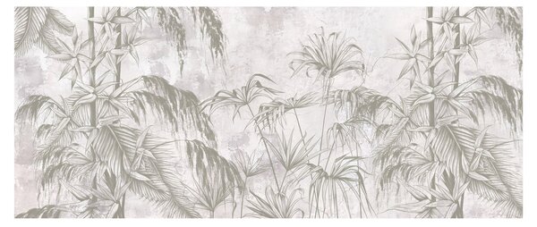 Obraz - Tropické rastliny na stene v šedej (120x50 cm)