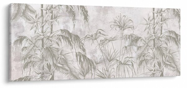 Obraz - Tropické rastliny na stene v šedej (120x50 cm)