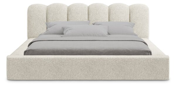 Béžová čalúnená dvojlôžková posteľ s úložným priestorom s roštom 160x200 cm Mano – Makamii