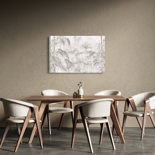 Obraz - Tropické rastliny na stene v šedej (90x60 cm)