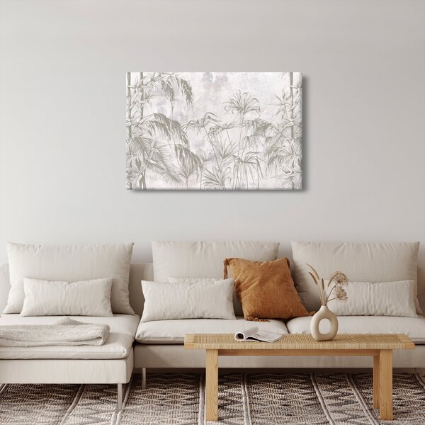 Obraz - Tropické rastliny na stene v šedej (90x60 cm)