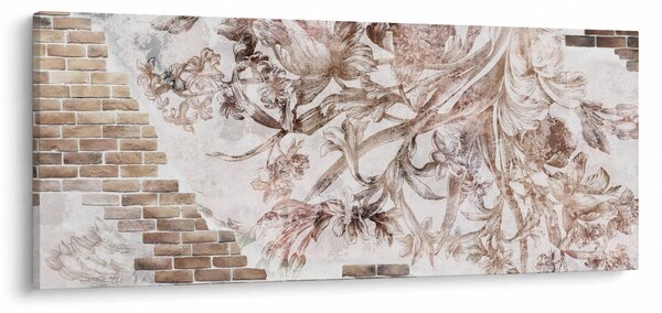 Obraz - Kvetinová freska na tehlovej stene (120x50 cm)