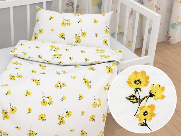 Biante Detské bavlnené posteľné obliečky do postieľky Sandra SA-084 Žlté kvety na bielom Do postieľky 100x135 a 40x60 cm