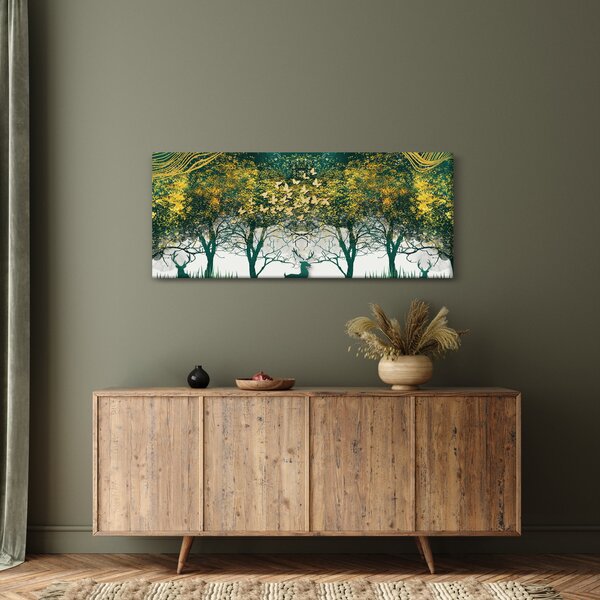 Obraz - Jelene v zelenom lese (120x50 cm)