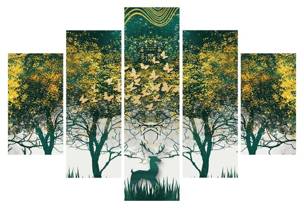 Obraz - Jelene v zelenom lese (150x105 cm)