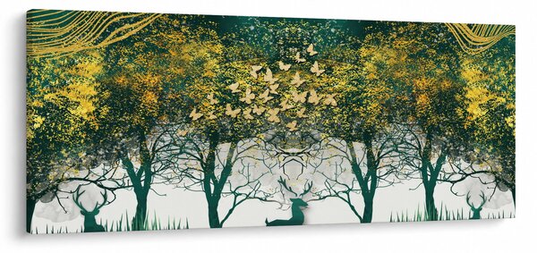 Obraz - Jelene v zelenom lese (120x50 cm)