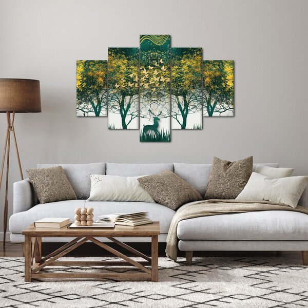 Obraz - Jelene v zelenom lese (150x105 cm)