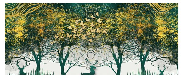 Obraz - Jelene v zelenom lese (120x50 cm)