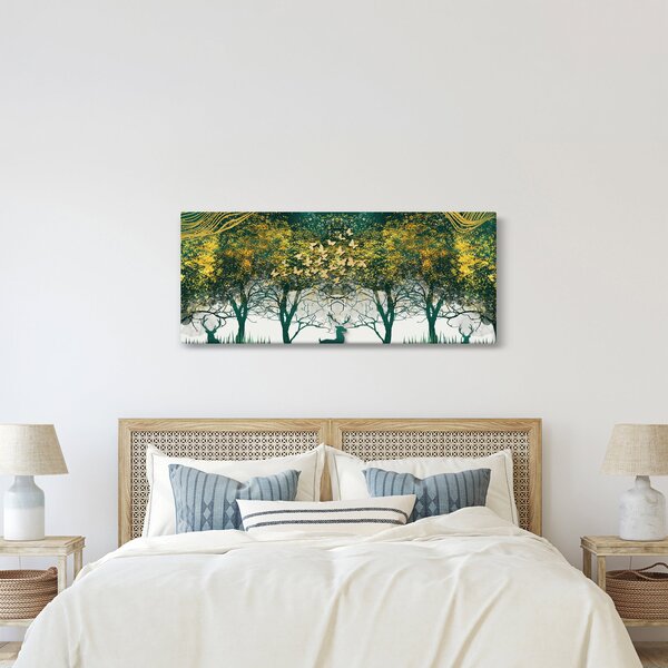 Obraz - Jelene v zelenom lese (120x50 cm)