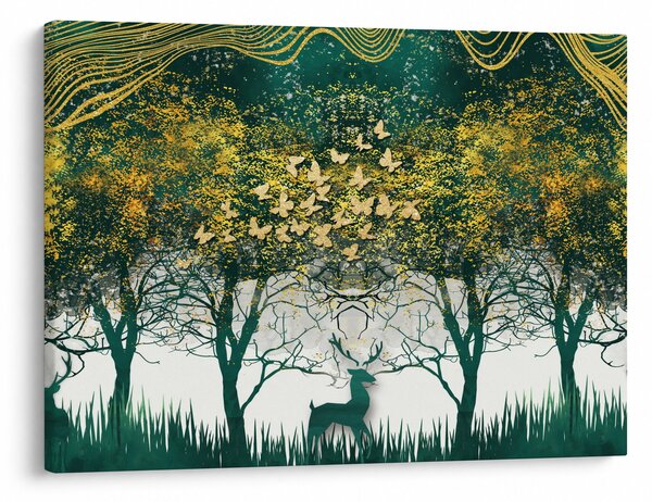 Obraz - Jelene v zelenom lese (70x50 cm)