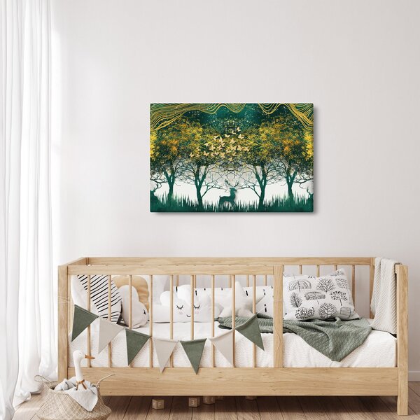 Obraz - Jelene v zelenom lese (90x60 cm)