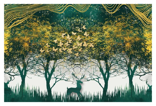 Obraz - Jelene v zelenom lese (90x60 cm)