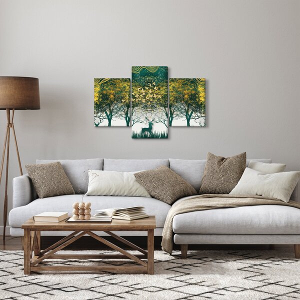 Obraz - Jelene v zelenom lese (90x60 cm)