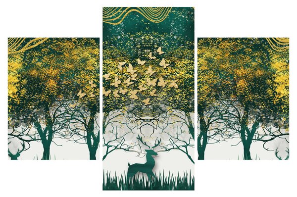 Obraz - Jelene v zelenom lese (90x60 cm)
