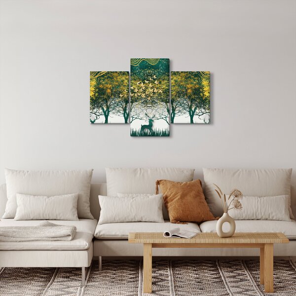 Obraz - Jelene v zelenom lese (90x60 cm)