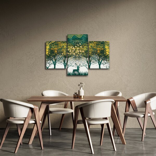 Obraz - Jelene v zelenom lese (90x60 cm)