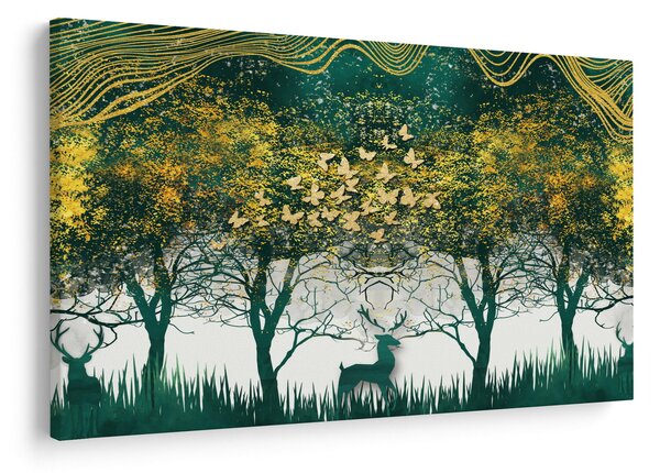 Obraz - Jelene v zelenom lese (90x60 cm)