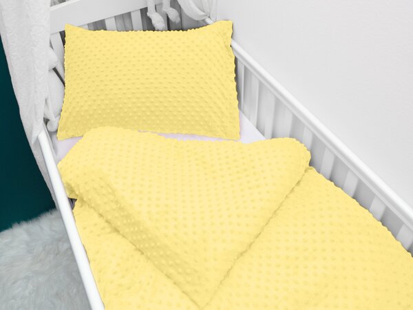 Biante Detské posteľné obliečky do postieľky Minky 3D bodky MKP-021 Citrónovo žlté Do postieľky 90x130 a 40x60 cm