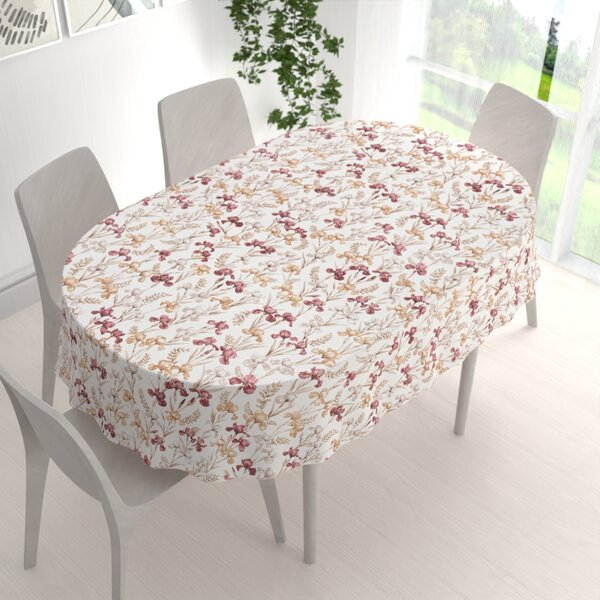 Biante Bavlnený oválny obrus Sandra SA-636 Vínovo-béžové kosatce na bielom 50x100 cm