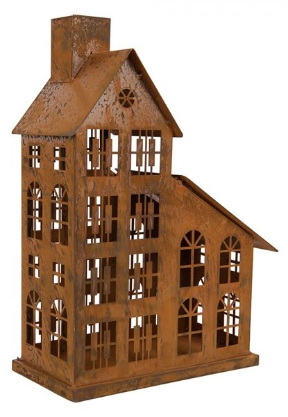 Hrdzavý svietnik v tvare domčeka Rustic Charm - 22*11*32 cm - Clayre & Eef