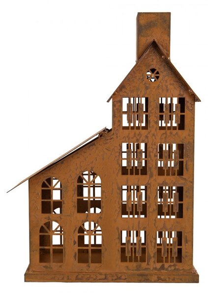 Hrdzavý svietnik v tvare domčeka Rustic Charm - 22*11*32 cm - Clayre & Eef