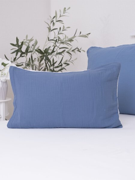 Mušelínová obliečka na vankúš 40 x 60 cm - Alexia Duo - modrá/krémová