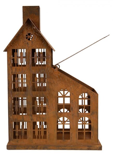 Hrdzavý svietnik v tvare domčeka Rustic Charm - 22*11*32 cm - Clayre & Eef