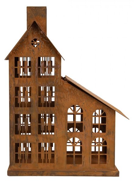 Hrdzavý svietnik v tvare domčeka Rustic Charm - 22*11*32 cm - Clayre & Eef