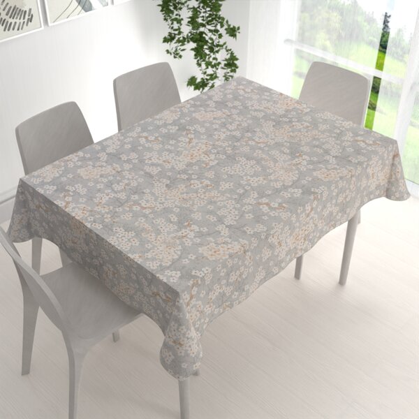 Biante Bavlnený obdĺžnikový obrus Sandra SA-634 Biele čerešňové kvety na sivom 50x100 cm
