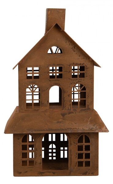 Hrdzavý svietnik v tvare domčeka Rustic Charm - 16*10*31 cm - Clayre & Eef