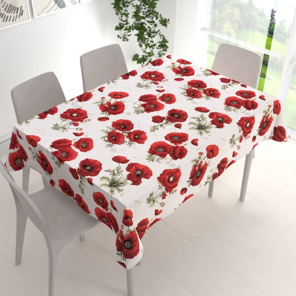 Biante Bavlnený obdĺžnikový obrus Sandra SA-632 Vlčie maky na bielom 50x100 cm