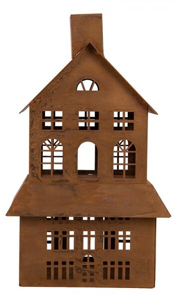 Hrdzavý svietnik v tvare domčeka Rustic Charm - 16*10*31 cm - Clayre & Eef