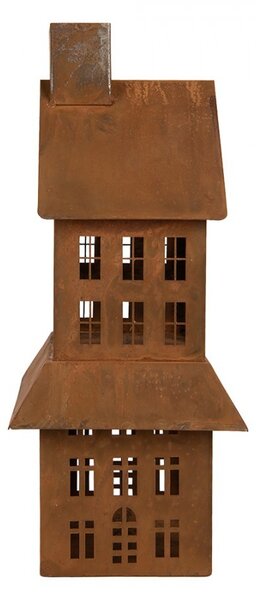 Hrdzavý svietnik v tvare domčeka Rustic Charm - 16*10*31 cm - Clayre & Eef