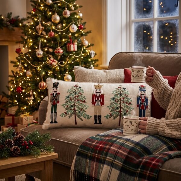 Vianočný dekoračný vankúš s Luskáčikmi Nutcracker - 76*35*4 cm - Clayre & Eef