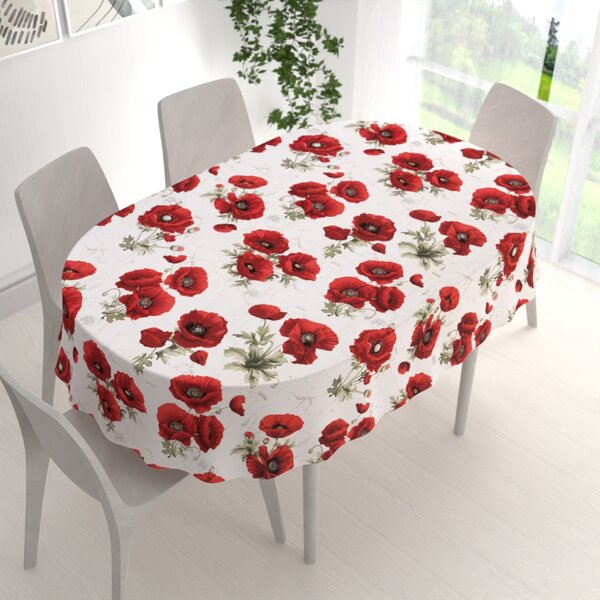 Biante Bavlnený oválny obrus Sandra SA-632 Vlčie maky na bielom 50x100 cm