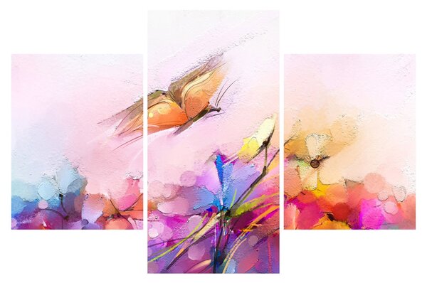 Obraz - Motýľ nad kvetinou, abstrakcia (90x60 cm)