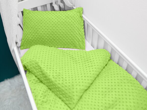 Biante Detské posteľné obliečky do postieľky Minky 3D bodky MKP-007 Hráškovo zelené Do postieľky 90x140 a 50x70 cm