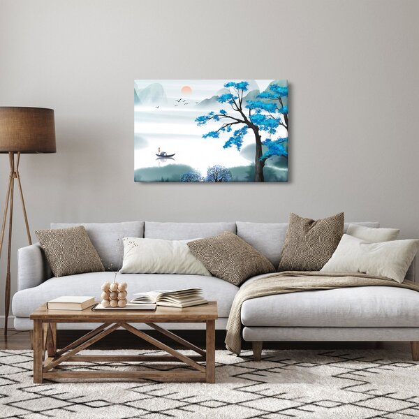Obraz - Maľované jazero s loďkou (90x60 cm)