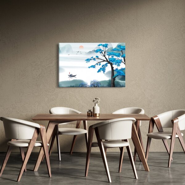 Obraz - Maľované jazero s loďkou (90x60 cm)