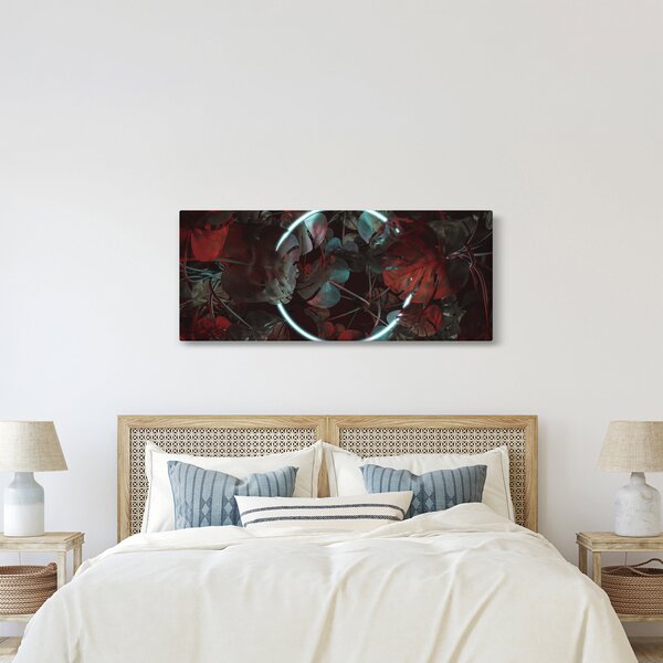 Obraz - Neónový kruh medzi palmami (120x50 cm)