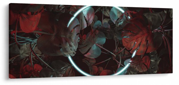 Obraz - Neónový kruh medzi palmami (120x50 cm)
