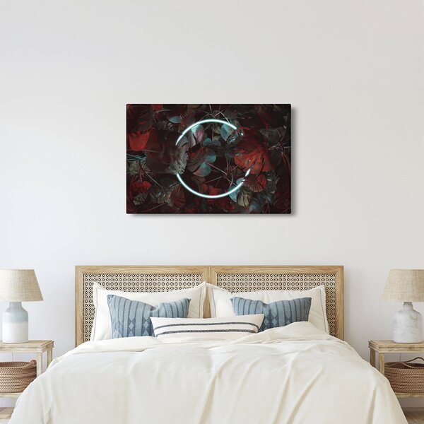 Obraz - Neónový kruh medzi palmami (90x60 cm)