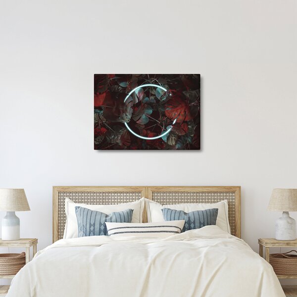 Obraz - Neónový kruh medzi palmami (70x50 cm)