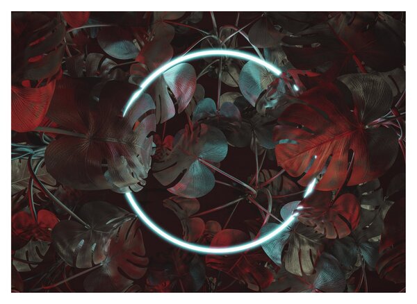 Obraz - Neónový kruh medzi palmami (70x50 cm)