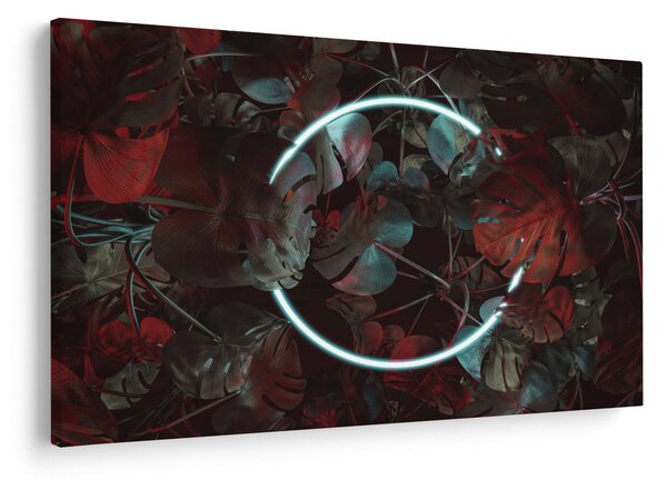 Obraz - Neónový kruh medzi palmami (90x60 cm)